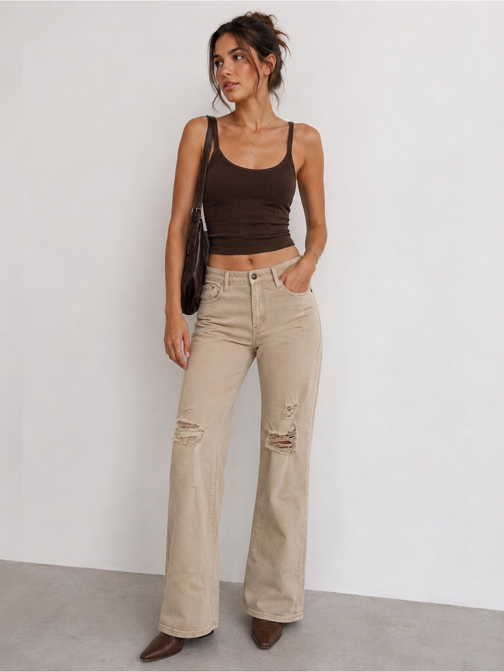 Judy Blue Beige Distressed Straight Leg Jeans Mid Rise Stretch Denim 15/32